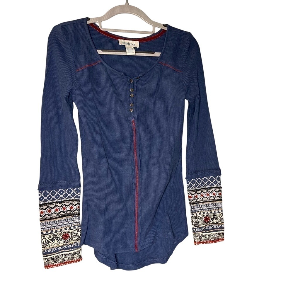 Sundance blue thermal blouse colorful sleeves boho y2k style long sleeve blouse